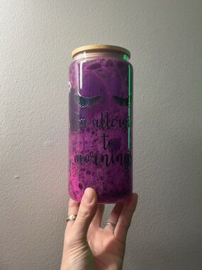 Clear Glass Tumbler with Bamboo Lid - Purple Pink Foam